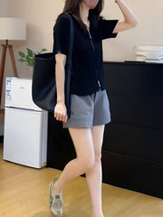 シンプルな通勤 |シルクワームカジュアルファッションフード付きカーディガンスーツスリムショーツツーピーススーツ